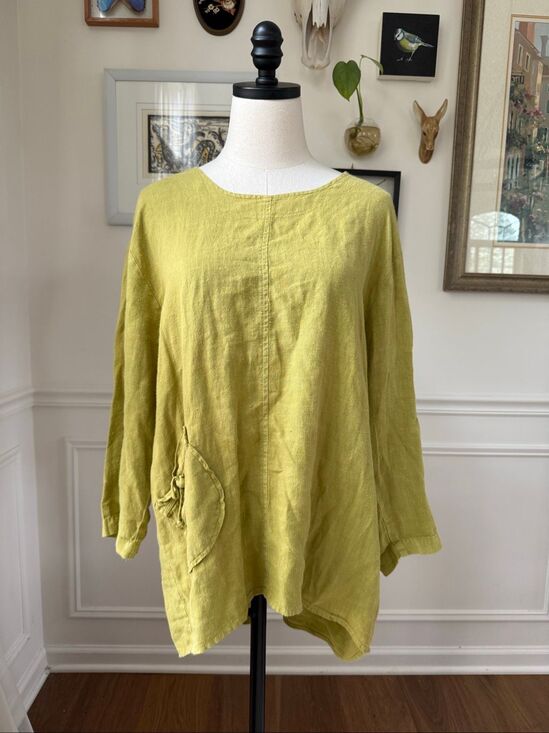 Mosaic Tops - Mosaic Apple Green 100% Linen Relaxed Fit Tunic Top S M L